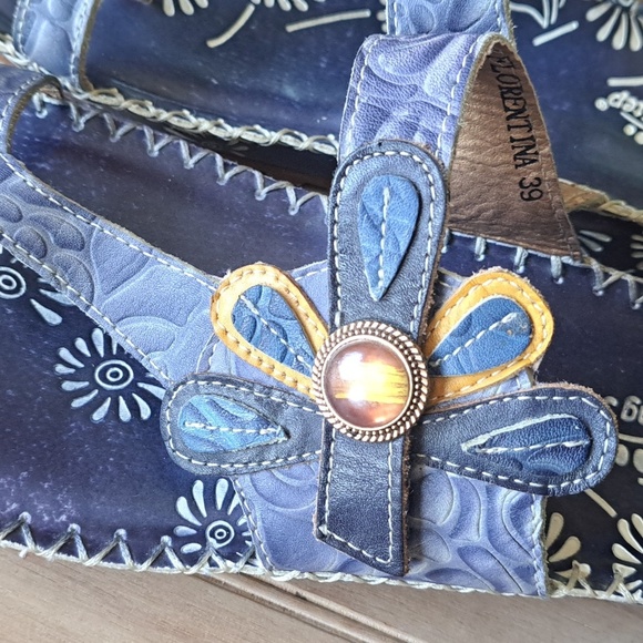 Spring Step Florentina Floral Leather Adjustable Strap Comfort Wedge Sandal - Picture 4 of 15